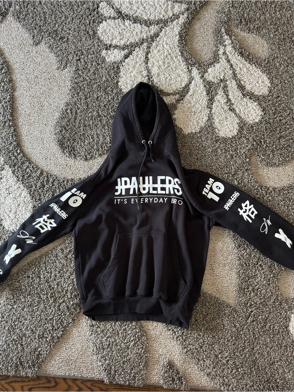 Black Graphic Pullover Hoodie with White Print - Men